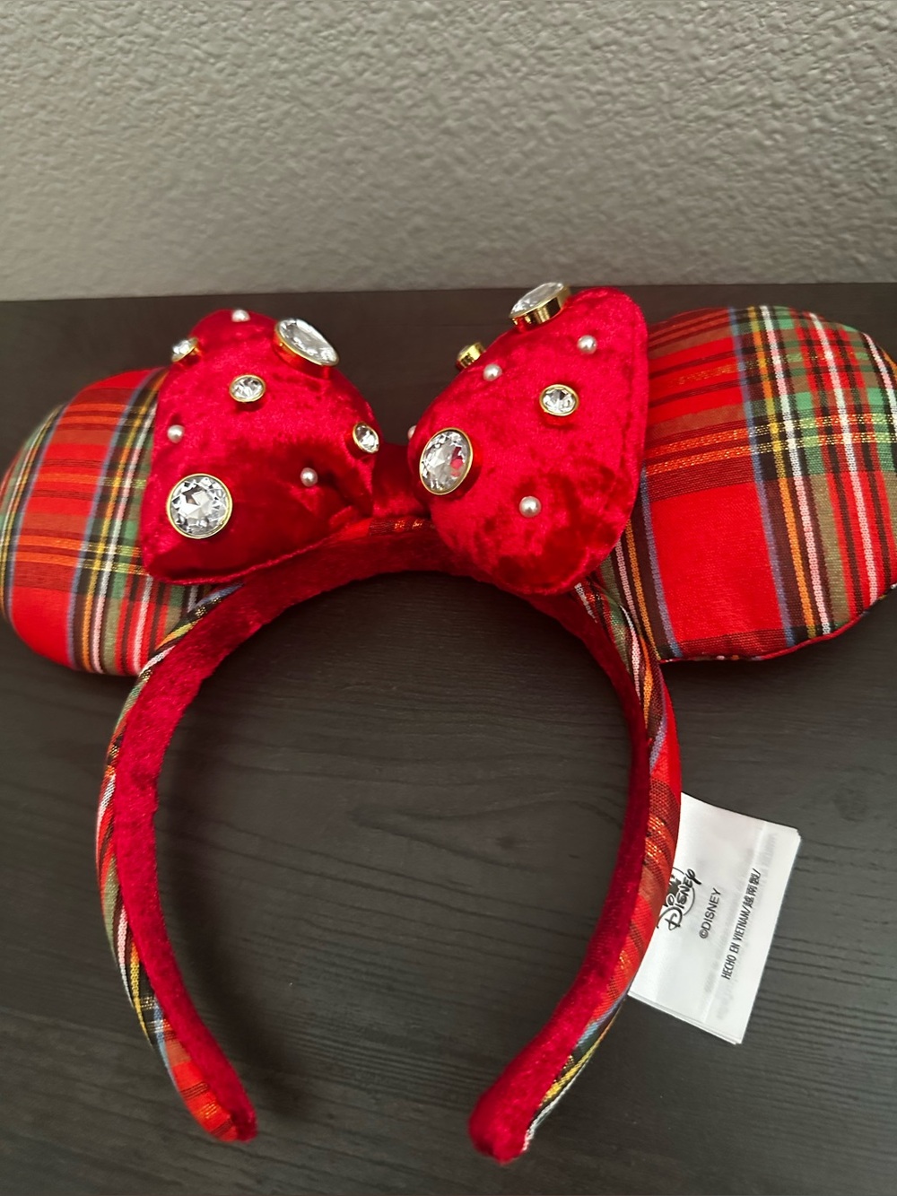 2023 Disney Parks Rare Tartan Bejeweled Plaid Minnie Mouse Ears Headband.